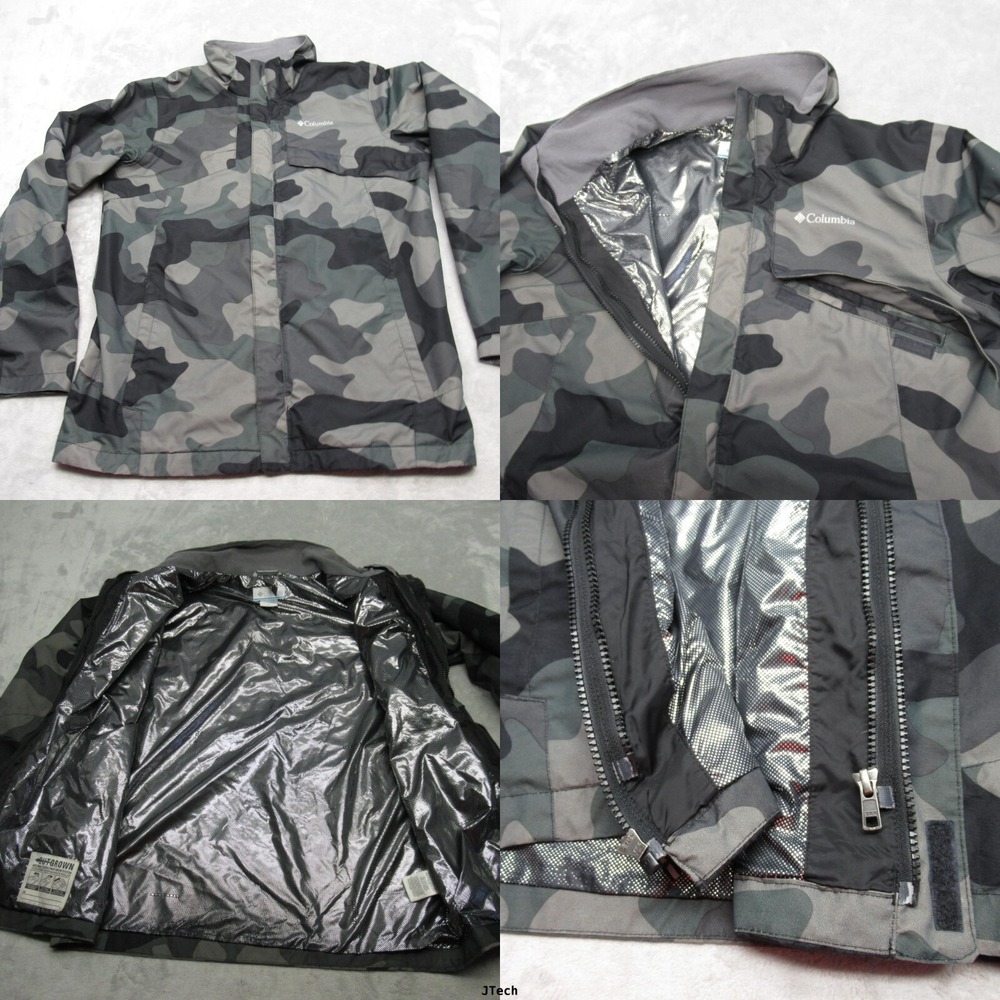 Columbia Jacket Boys XL Green Camo Pocket Outdoor Omni Heat Full Zip 3in1 Shell